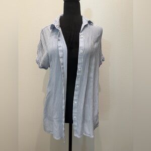 Blue and White Striped Button-Up Shirt